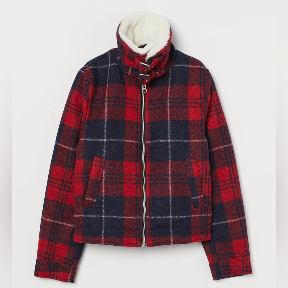 H&M Divided Felted Red Check Jacket